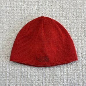 Y2K The North Face Beanie Knit Skullcap Hat One Size Red Fleece Lined Winter